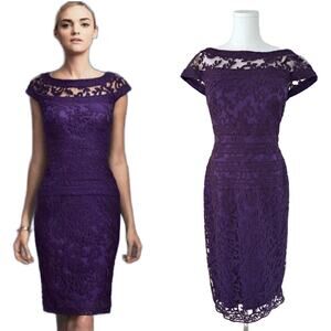 TADASHI SHOJI Purple Embroidered Lace Cocktail Sheath Dress Size 12